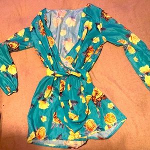 Turquoise and Yellow rose spring romper!